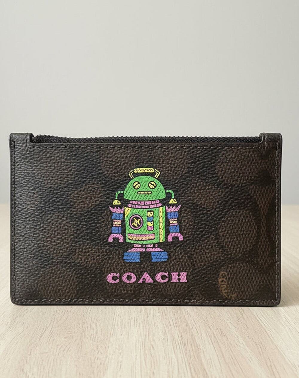 Coach Cosmic Robot Zip Card Case CW223 Brown Leather Wallet